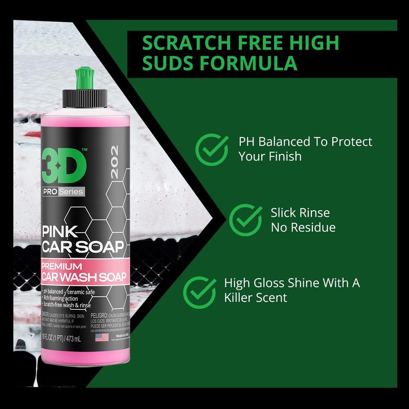 3D Pink Car Soap - 16 oz |pH Neutral Car Wash Soap with High Suds & Cherry Scent | Scratch-Free, High Gloss Shine | Safe on Wax & Sealants | Weekly Car Care - Image 3